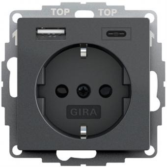 Gira SCHUKO-Steckdose 16 A 250 V~  mit Shutter und USB-Spannungsversorgung Typ A / Typ C (anthrazit) 