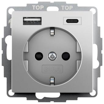 Gira SCHUKO-Steckdose 16 A 250 V~  mit Shutter und USB-Spannungsversorgung Typ A / Typ C (Edelstahl) 