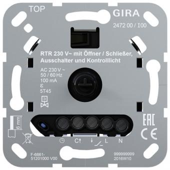 Gira Einsatz Raumtemperaturregler 230 V~ mit Öffner bzw. Schließer, Ausschalter und Kontrolllicht 