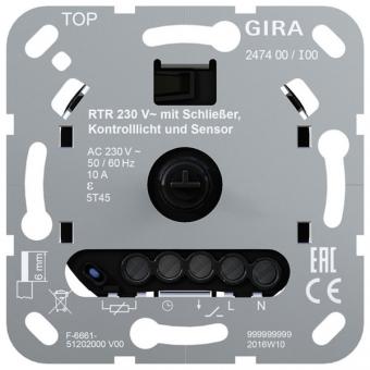 Gira Einsatz Raumtemperaturregler 230 V~/10 A mit Schließer, Kontrolllicht und Sensor für elektrische Fußbodenheizung 