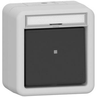 Gira IP 44 Wipptaster 10 A 250 V~, Schließer 1polig mit Beschriftungsfeld mit sep. Meldekontakt (grau) 