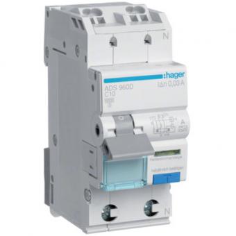 Hager ADS960D - FI/LS-Schalter, 1P+N, 6kA, Typ A, C-10A, 30mA, QuickConnect 