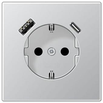 Jung  SCHUKO-Steckdose mit USB-Ladegerät Typ C+A (Aluminium) 
