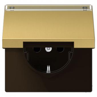 Jung SCHUKO-Steckdose mit Klappdeckel u. Schriftfeld (Messing Classic) 