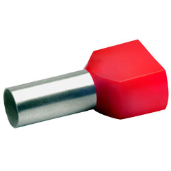 Zwillingsaderendhülsen isoliert, 2 x 10mm² / 14mm, rot, 100 Stück 