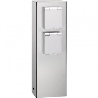 LCD Steckdosensäule, 2 Schuko-Steckdosen, Edelstahl, IP44 