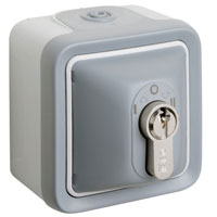 Legrand DIN Profil Schlüsselschalter 1-0-2, Feuchtraum Aufputz Plexo, IP20 