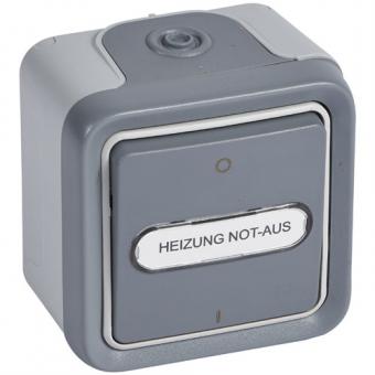 Wippschalter Aus- 2-polig, Kontroll, Heinzug NOT-AUS, Feuchtraum Aufputz Plexo 55 grau 