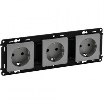 Legrand Valena Life vorverdrahtete Doppel-Schutzkontakt-Steckdose 16A, 3-fach (aluminium) 