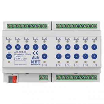 MDT Schaltaktor AKS-1616.03 8TE REG, 230VAC, 16A, C-Last 140µF 