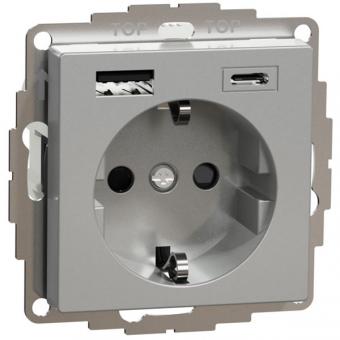 Merten SCHUKO-Steckdose  mit USB Ladegerät Typ A und Typ C, 3,0 A, System M (aluminium matt) 