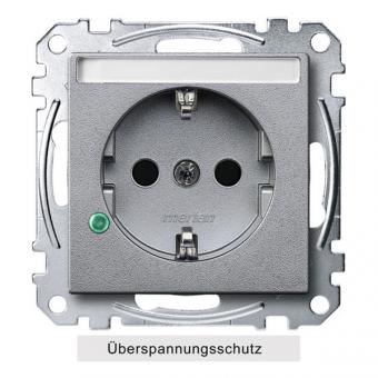 Merten SCHUKO-Steckdose, System M, mit Überspannungsschutz und Schriftfeld (aluminium matt) 