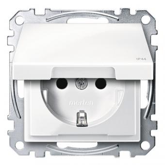 Merten SCHUKO-Steckdose, System M, mit Klappdeckel, IP44 (polarweiß glänzend) 