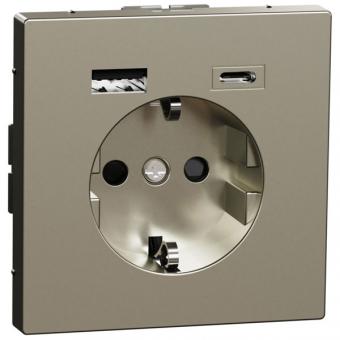 Merten SCHUKO-Steckdose  mit USB Ladegerät Typ A und Typ C, 3,0 A, System Design, Edelstahl (lackiert) 