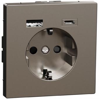 Merten SCHUKO-Steckdose  mit USB Ladegerät Typ A und Typ C, 3,0 A, System Design, Nickelmetallic 