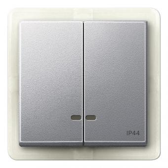 Merten Doppelwippe mit Kontrollfenster IP44, System M (aluminium matt) 
