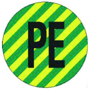 Schutzleiterkennzeichen, grün-gelb mit Schriftzug PE, 20 Aufkleber 