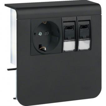 tehalit Geräteträger Steckdose+Datenanschluss 2xCat.6A zu SL 20x80mm, graphitschwarz 