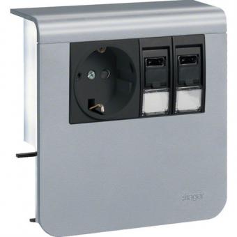 tehalit Geräteträger Steckdose+Datenanschluss 2xCat.6A zu SL 20x80mm,  Dekor Aluminium 
