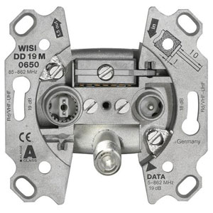 Wisi DD19M0650 - Breitband-Modemdosen, Durchgangsdose 3 Loch - 19 dB 