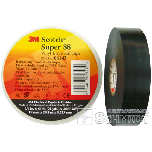 Scotch® Super 88 Vinyl Elektro-Isolierband, Schwarz, 19 mm x 33 m, 0,22 mm