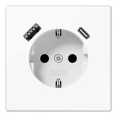 Jung SCHUKO-Steckdose mit USB-Ladegerät Typ C+A (alpinweiß
